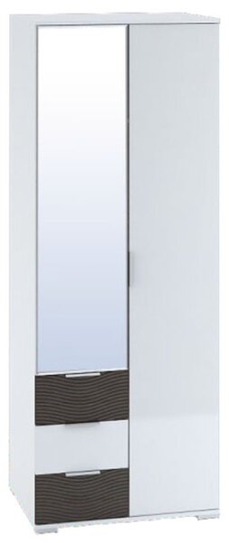 Šatní skříň 80 cm v bílém lesku se zrcadlem a zásuvkami v dekoru wenge KN1179