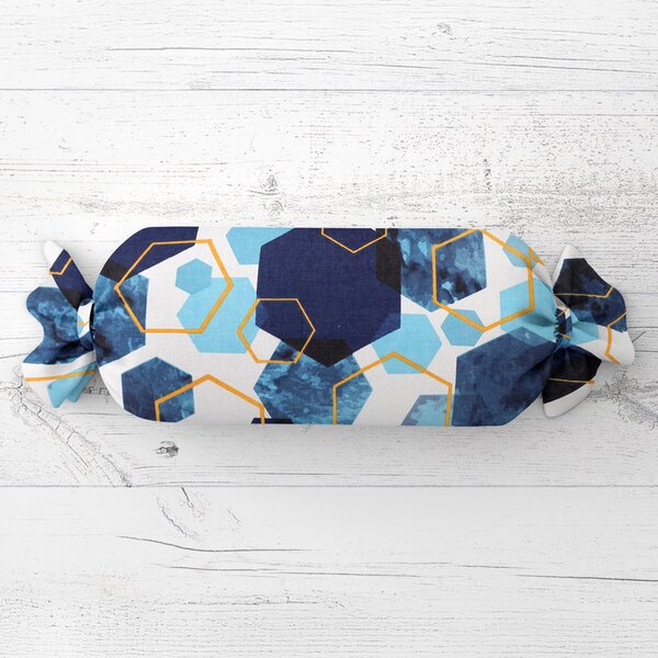 Biante Polštář válec bonbon Sandra SA-574 Modré hexagony na bílém 15x40 cm