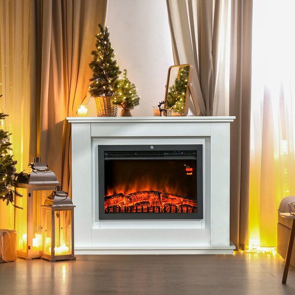 Elektrický krb s 3D LED plameny a dálkovým ovladačem, bílý 820-195V90