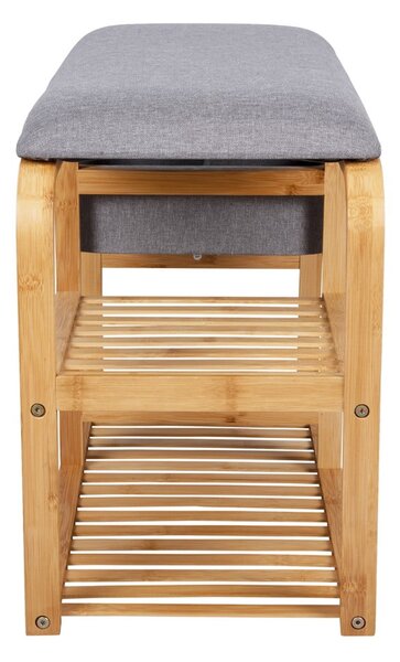Bambusový botník s šedým polstrováním Leitmotiv Bench, šířka 70 cm