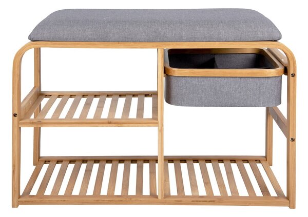 Bambusový botník s šedým polstrováním Leitmotiv Bench, šířka 70 cm