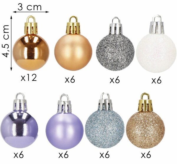 Vánoční baňky barevné mix - 3cm, maxi sada 54ks