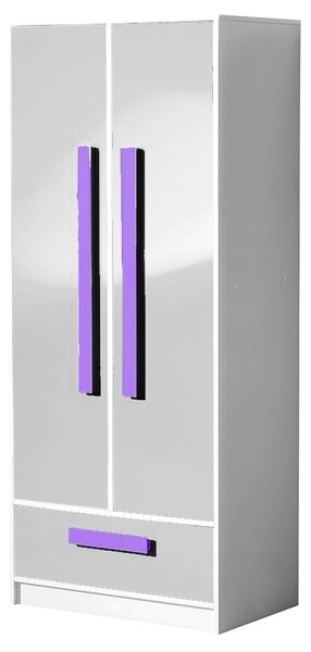 Šatní skříň GULLIWER 1 bílá lesk/fialová