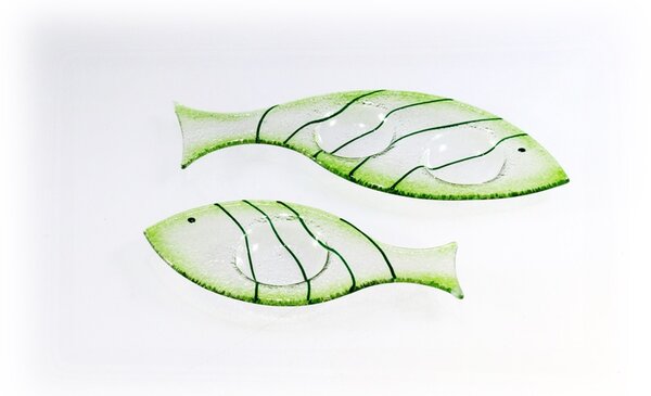 BDK-GLASS Skleněný svícínek rybička - FISH - zelená Rozměr: 23x9cm