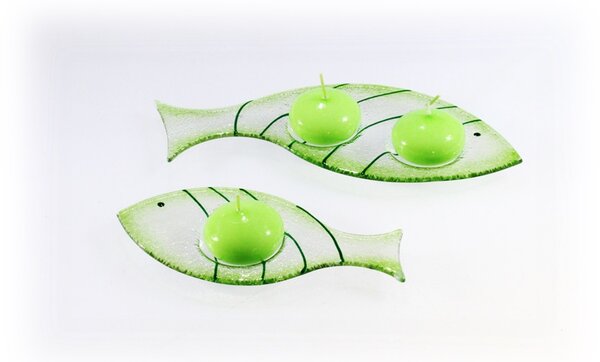 BDK-GLASS Skleněný svícínek rybička - FISH - zelená Rozměr: 23x9cm