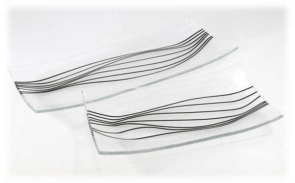 BDK-GLASS Extra čirá skleněná mísa s černo-stříbrným dekorem LINKY Rozměr: 42x18cm
