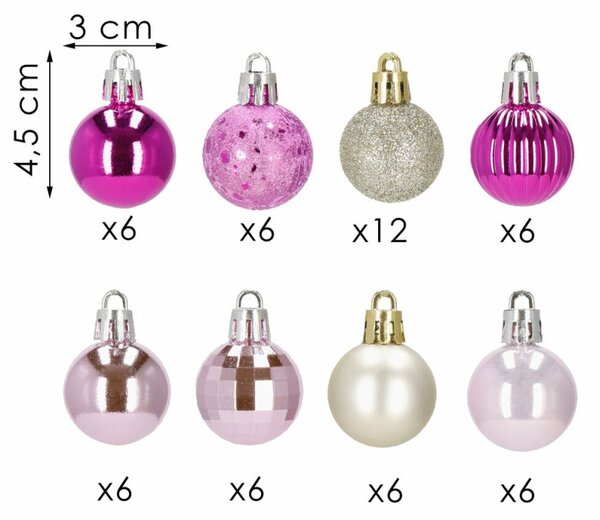 Vánoční baňky růžovo-zlaté mix - 3cm, maxi sada 54ks