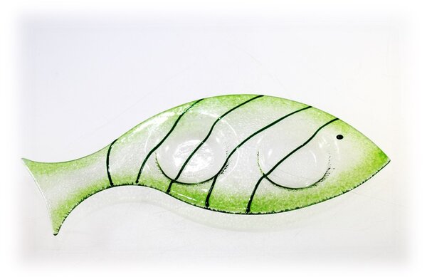 BDK-GLASS Skleněný svícínek rybička - FISH - zelená Rozměr: 23x9cm