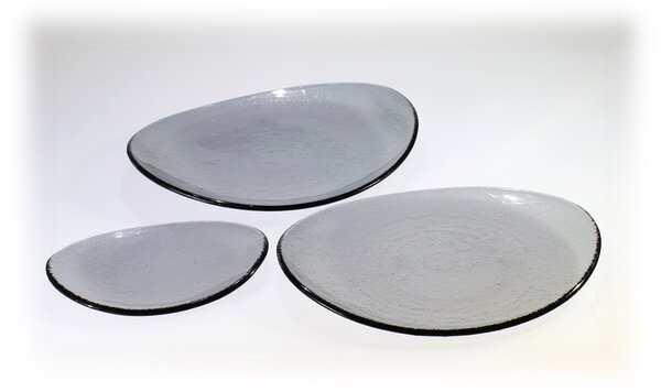 BDK-GLASS Skleněný oválný talíř OVAL ELLA šedý Rozměr: 20x14cm