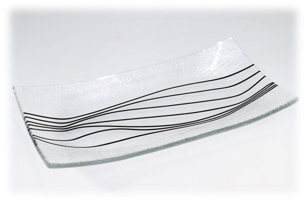 BDK-GLASS Extra čirá skleněná mísa s černo-stříbrným dekorem LINKY Rozměr: 42x18cm