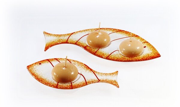 BDK-GLASS Skleněný svícínek rybička - FISH - oranžová Rozměr: 23x9cm