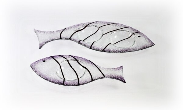 BDK-GLASS Skleněný svícínek rybička - FISH - fialová Rozměr: 17x8cm