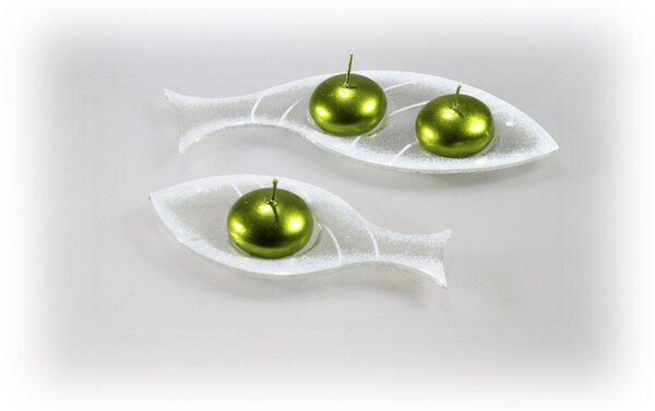 BDK-GLASS Skleněný svícínek rybička - FISH - bílá Rozměr: 23x9cm