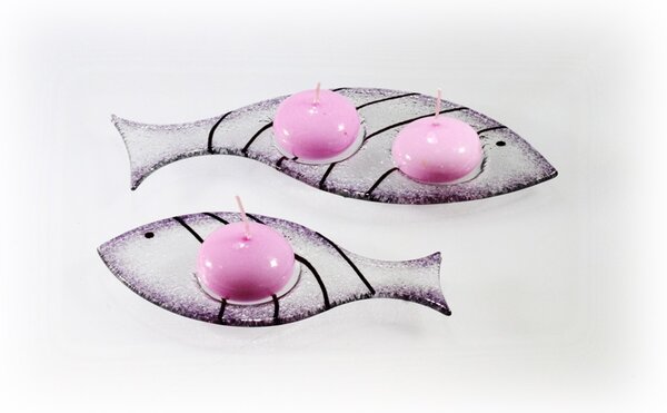 BDK-GLASS Skleněný svícínek rybička - FISH - fialová Rozměr: 17x8cm
