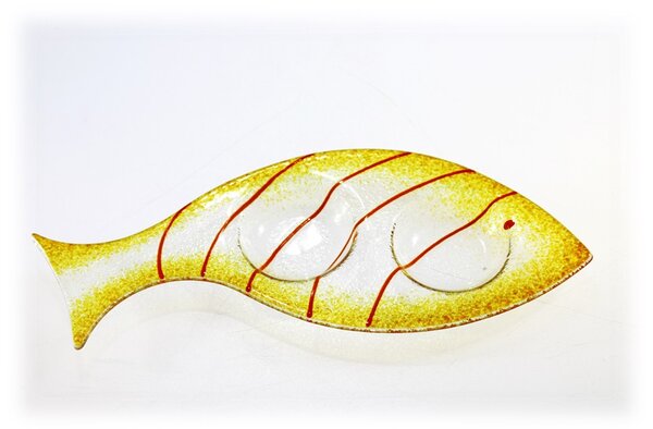 BDK-GLASS Skleněný svícínek rybička - FISH - ambrová Rozměr: 17x8cm