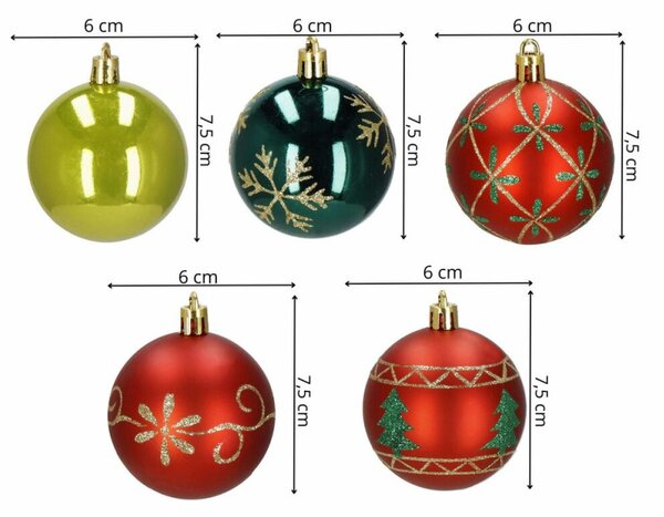 Vánoční baňky barevné mix - 6cm, sada 30ks