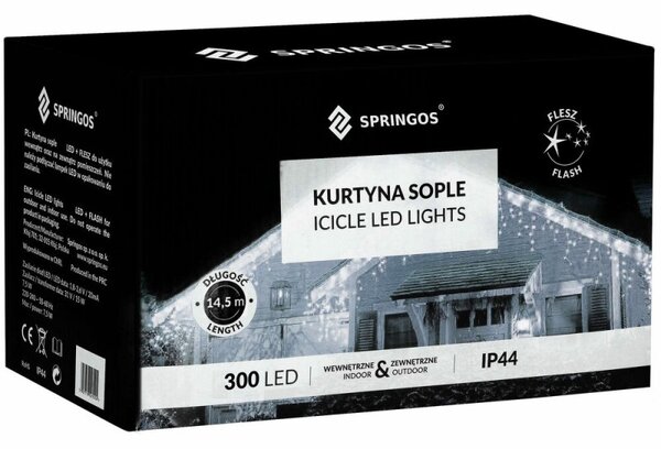 LED krápníky - 15,5m, 300LED, časovač, IP44, studená bílá + záblesky