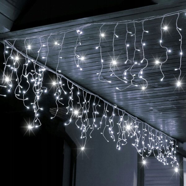 LED krápníky - 15,5m, 300LED, časovač, IP44, studená bílá + záblesky