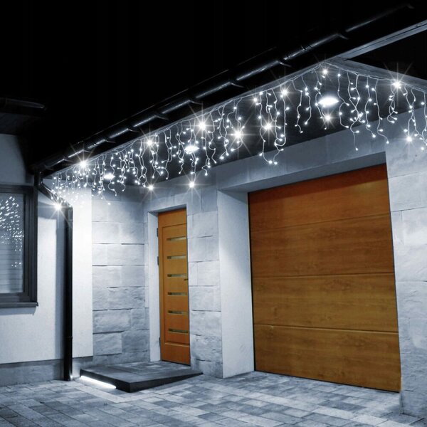 LED krápníky - 15,5m, 300LED, časovač, IP44, studená bílá + záblesky