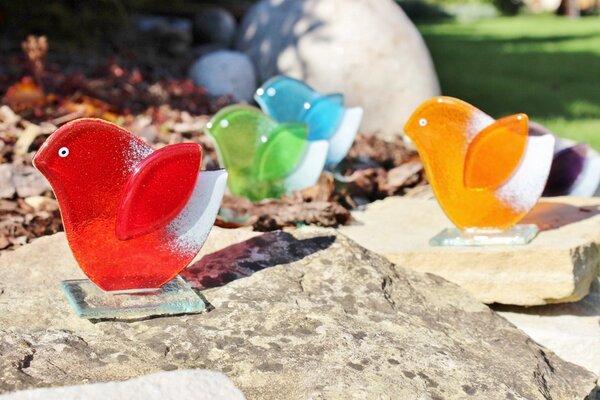 BDK-GLASS Skleněný dekorativní ptáček - oranžový