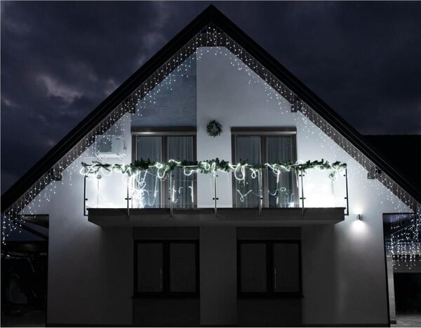 LED krápníky - 15,5m, 300LED, časovač, IP44, studená bílá + záblesky