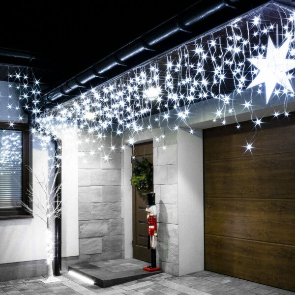 LED krápníky - 15,5m, 300LED, časovač, IP44, studená bílá + záblesky