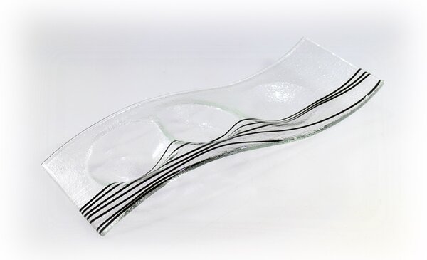 BDK-GLASS Skleněný svícen FLY extra čirý s černo-stříbrným dekorem