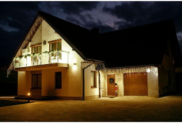 LED krápníky - 14,5m, 300LED, časovač, IP44, teplá bílá + záblesky