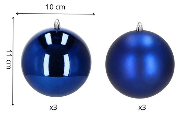 Vánoční baňky královsky modré mix - 10cm, sada 6ks