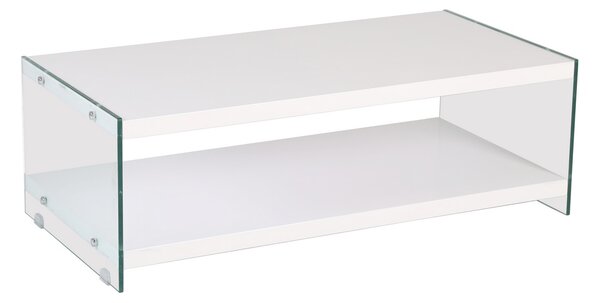 Konferenční stolek Bibione 771 bílý lesklý lak, číré sklo
