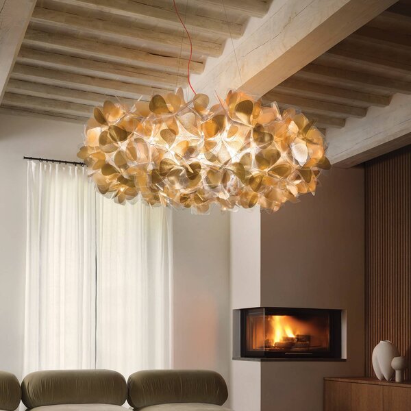 Slamp závěsné světlo Clizia MAMA NON MAMA, Ø78cm, zlatá/červená, stmívatelný, Mosaz / zlato, Obývací pokoj / jídelna, Plast, Design