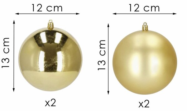 Vánoční baňky XL zlaté mix - 12cm, sada 4ks