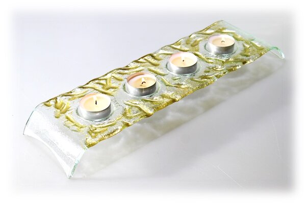 BDK-GLASS Skleněný svícen LED most zlatý na 4 svíčky