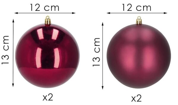 Vánoční baňky XL vínové mix - 12cm, sada 4ks
