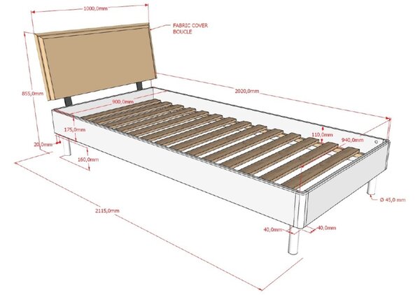 Vipack Dubová postel Forrest 90 x 200 cm s boucle čelem