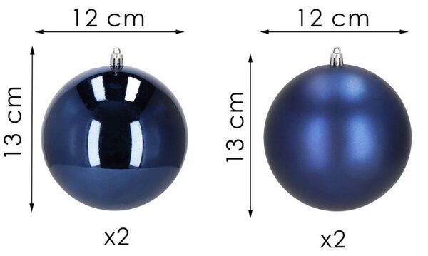 Vánoční baňky XL modré mix - 12cm, sada 4ks