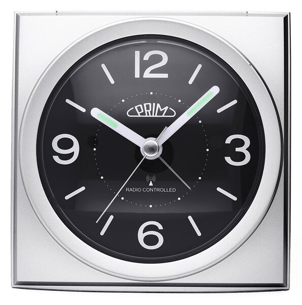 MPM Rádiem řízený budík s plynulým chodem C01P.3797 - stříbrnočerný - II. quality C01P.3797.7090.IA
