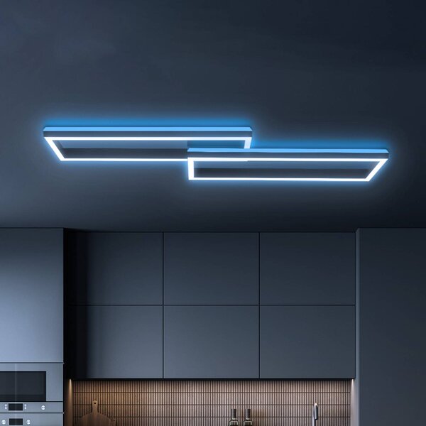 Briloner LED stropní svítidlo Frame 2-flg RGBW Backlight 119,5 cm, stmívatelný, Černá, Obývací pokoj / jídelna, kov, Moderní, Stropní svítidlo