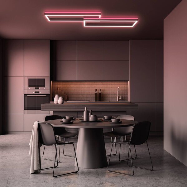 Briloner LED stropní svítidlo Frame 2-flg RGBW Backlight 119,5 cm, stmívatelný, Černá, Obývací pokoj / jídelna, kov, Moderní, Stropní svítidlo