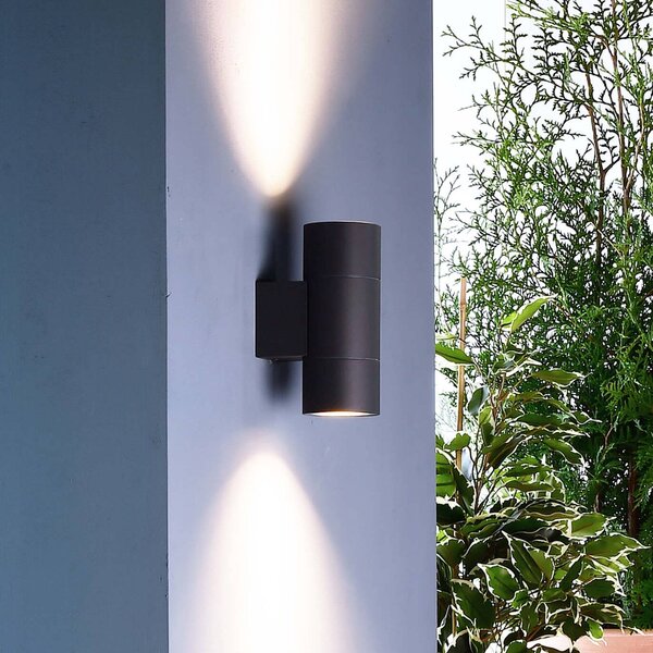 Deko-Light Venkovní nástěnné svítidlo Achernar 2-flg. up/down černošedé, stmívatelný, Černá, Hliník, Moderní