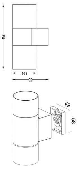 Deko-Light Venkovní nástěnné svítidlo Achernar 2-flg. up/down černošedé, stmívatelný, Černá, Hliník, Moderní
