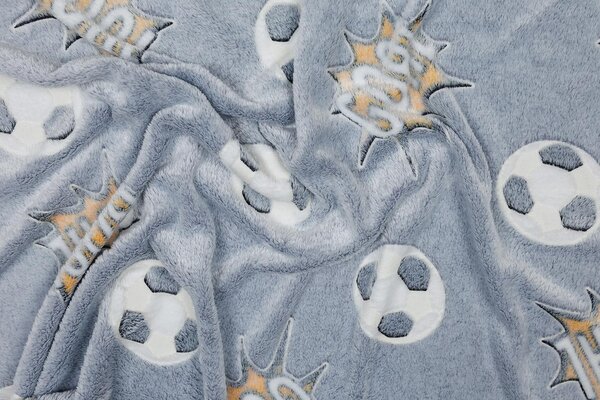 Sleep-well Dětská deka mikroplyš svítící ve tmě, 100x150cm, lemovaná stuhou - fotbal šedý