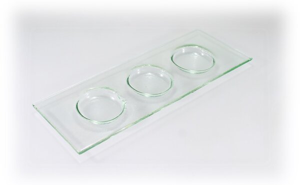 BDK-GLASS Skleněný svícen 34x13cm na 3 svíčky - čirý