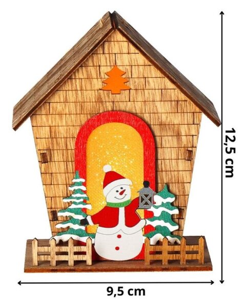 Dřevěný svítící domeček 9,5x12,5 cm barevný, vánoční ozdoba