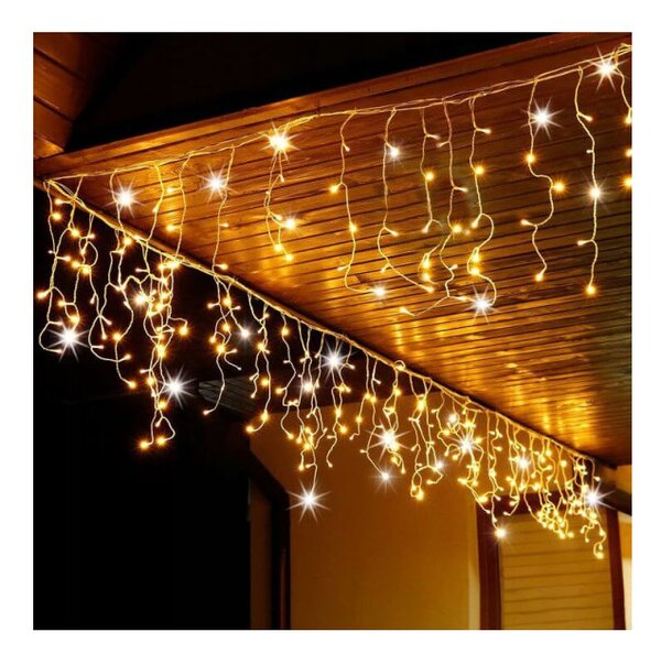 LED světelný závěs Rampouchy - 24m, 500LED, časovač, IP44, duální bílá + záblesky