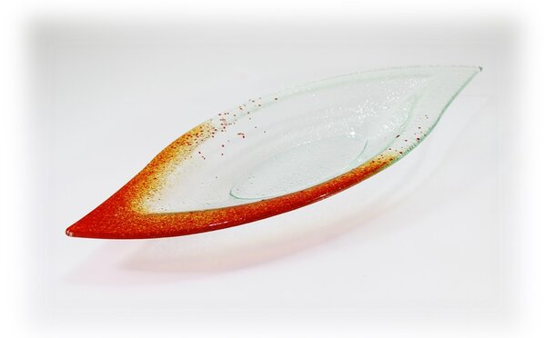 BDK-GLASS Skleněná mísa LIST 47x19cm - oranžový dekor