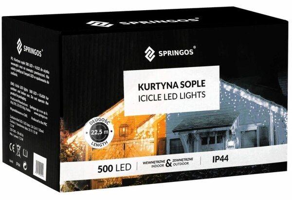 LED krápníky - 22,5m, 500LED, 8 funkcí, ovladač, časovač, IP44, duální bílá