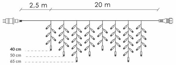 LED světelný závěs Rampouchy - 24m, 500LED, časovač, IP44, duální bílá + záblesky