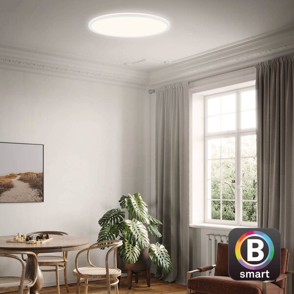 Briloner LED stropní svítidlo Slim S stmívatelné bílé Ø 45 cm, stmívatelný, Bílá / opál, Kuchyň, Plast, Moderní