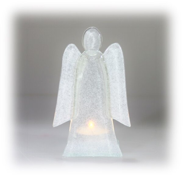 BDK-GLASS Skleněný svícen anděl 14cm - bílý